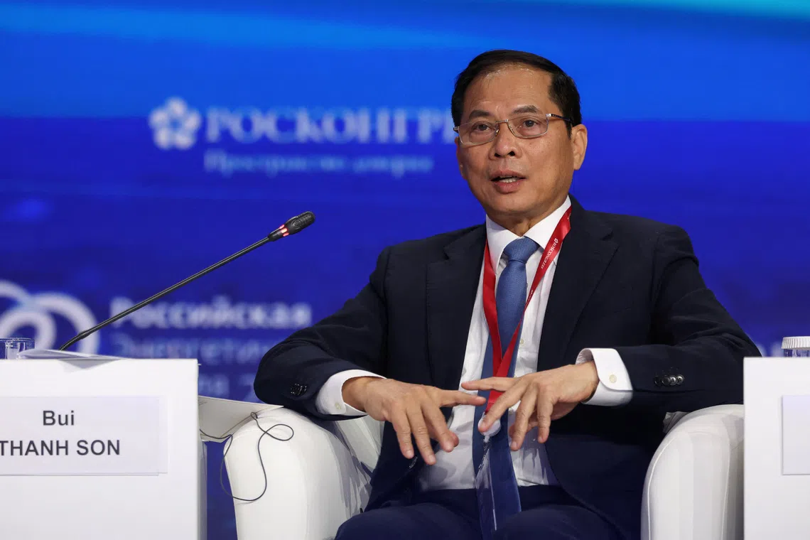 Vietnamese Deputy Prime Minister Bui Thanh Son speaks during a session of the Russian Energy Week international forum in Moscow, Russia, October 15, 2025. REUTERS/Ramil Sitdikov