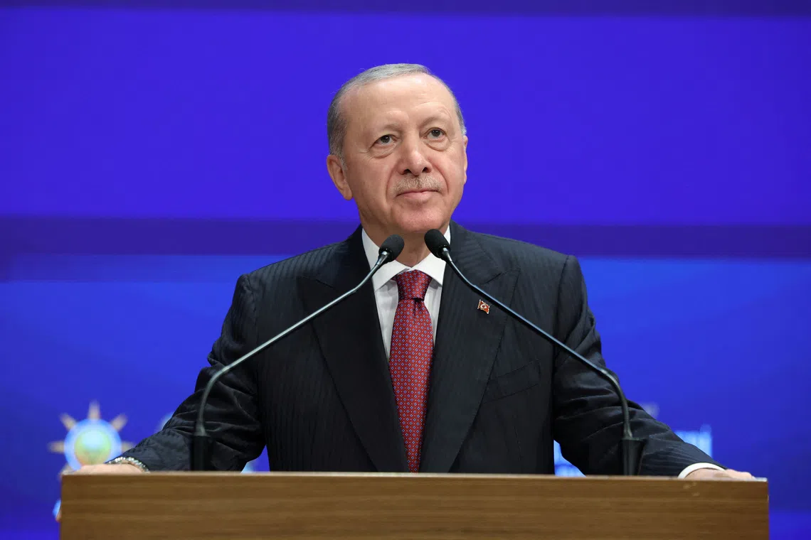 Turkish President Tayyip Erdogan speaks during a meeting at his ruling AK Party (AKP) in Ankara, Turkey, October 7, 2026. Mustafa Kamaci/Presidential Press Office/Handout via REUTERS