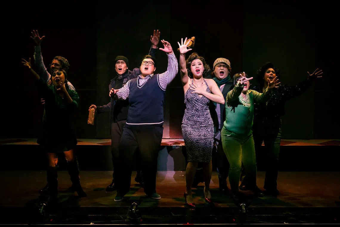 Little Shop Of Horrors stars award-winning actor Andrew Marko (centre) as Seymour Krelborn, a young florist who discovers an unusual plant with an even more unusual diet.