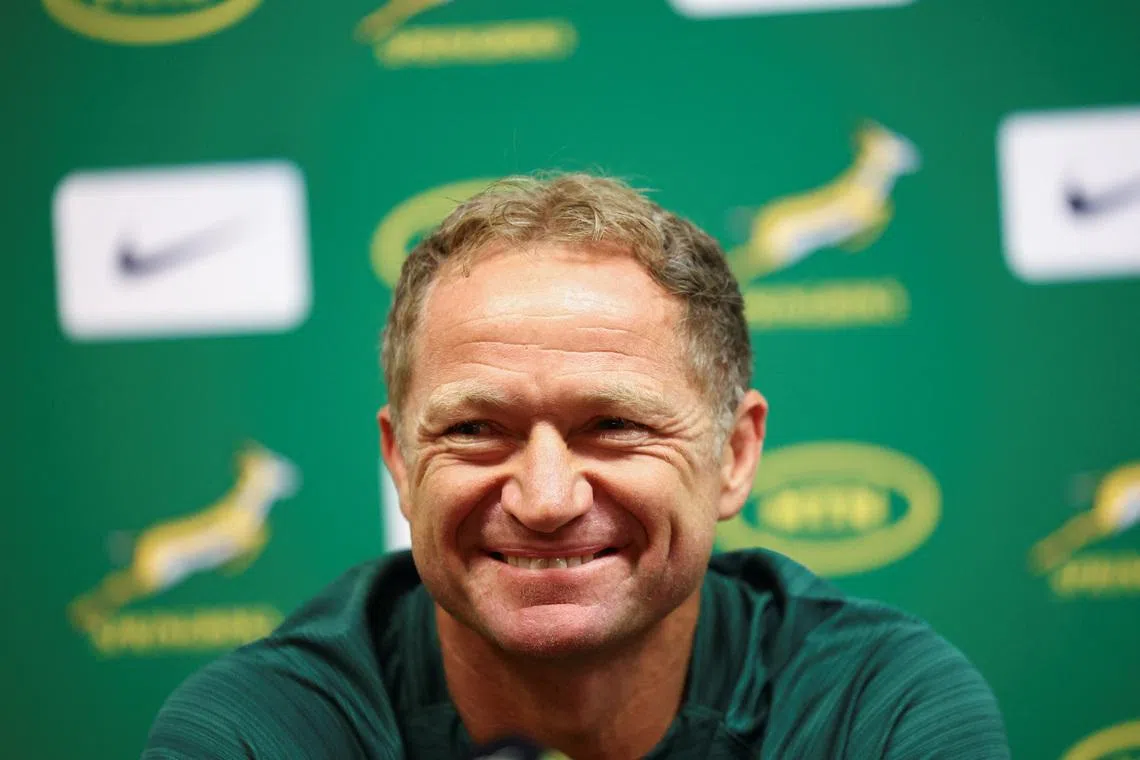 Former All Blacks player and new member of the coaching staff for the Springboks, Tony Brown speaks at the Springbok media conference in Cape Town, South Africa, March 12, 2024. REUTERS/Esa Alexander