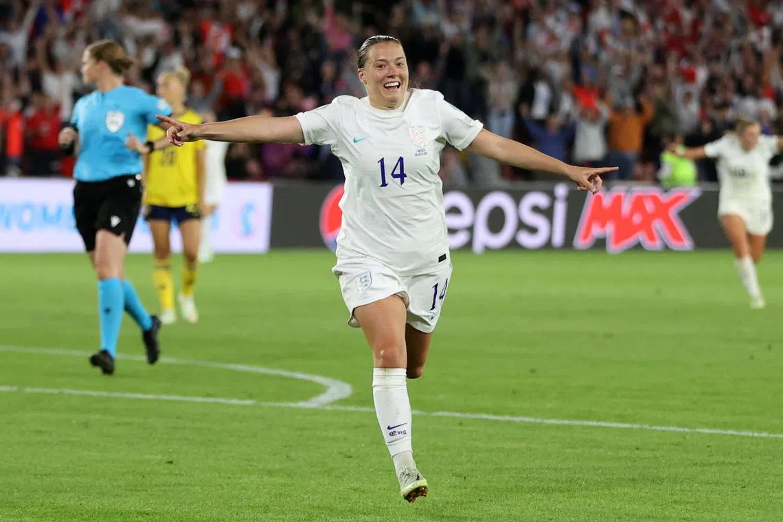 FILE PHOTO: Soccer Football - Women's Euro 2022 - Semi Final - England v Sweden - Bramall Lane, Sheffield, Britain - July 26, 2022   England's Fran Kirby celebrates scoring their fourth goal REUTERS/Molly Darlington/File Photo