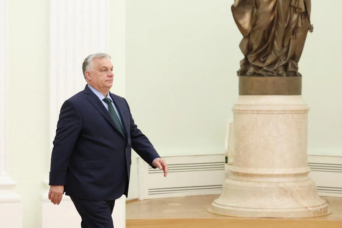 Hungary's Prime Minister Viktor Orban arrives for a meeting with Russia's President Vladimir Putin in Moscow, Russia July 5, 2024. Sputnik/Valeriy Sharifulin/Pool via REUTERS