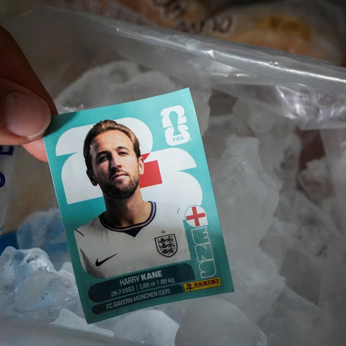 Ines Mutri, 13, holds a trading card featuring England’s Harry Kane before placing it in a freezer, as one of her superstitions.