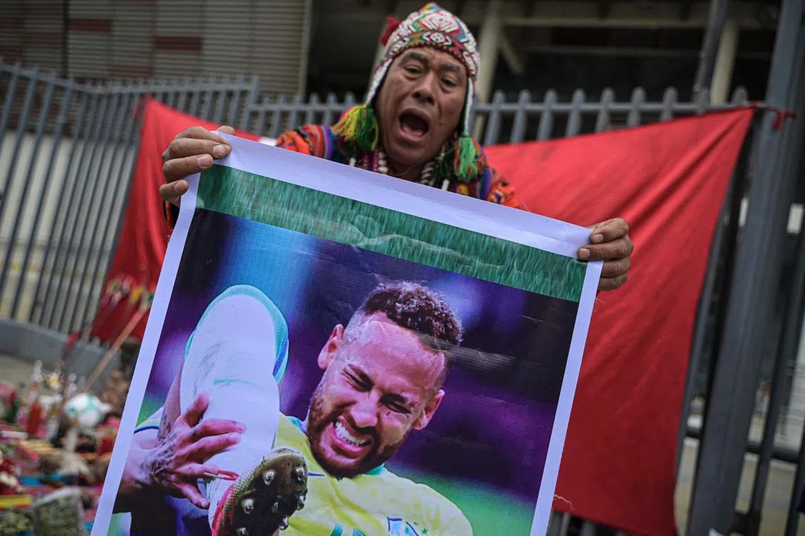 Peruvian shamans performing a ritual on Sept 11 ahead Peru's World Cup qualifier against Brazil in Lima.