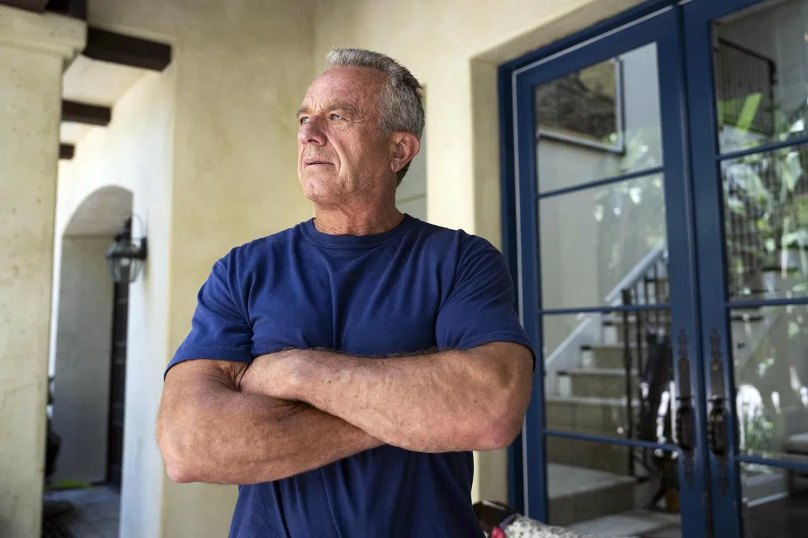 FILE Ñ Robert F. Kennedy Jr. at home in Los Angeles, June 10, 2024. President-elect Donald TrumpÕs pick for health secretary opposes fluoride in water, promotes unproven Covid therapies and has threatened to prosecute medical journals. (Ruth Fremson/The New York Times)