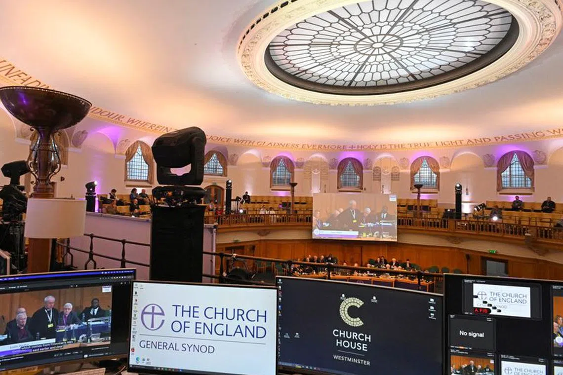 The Archbishop of Canterbury Justin Welby speaks at the Church of England General Synod meeting in London, Britain, February 9, 2023. REUTERS/Toby Melville/File Photo