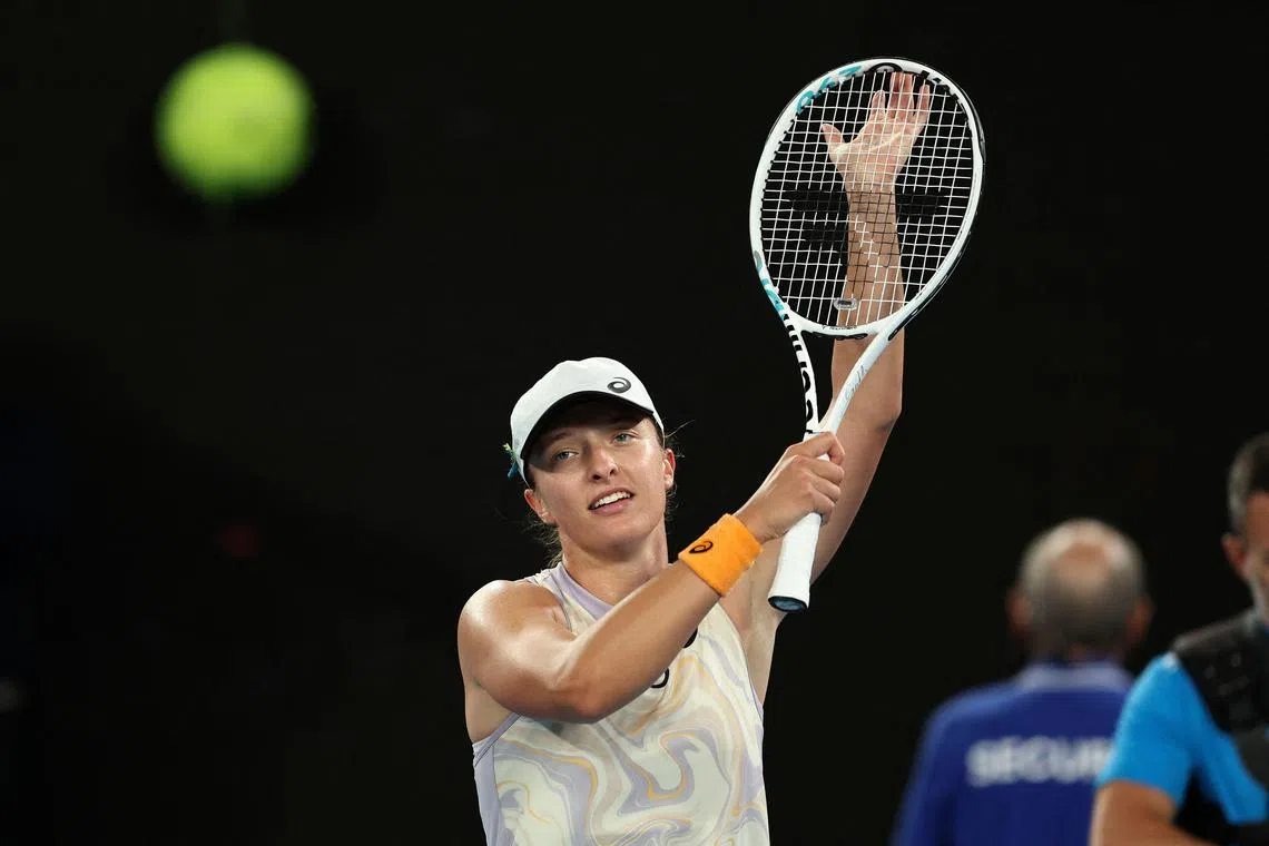 Poland's Iga Swiatek celebrates her victory against Colombia's Camila Osorio on day three of the Australian Open.