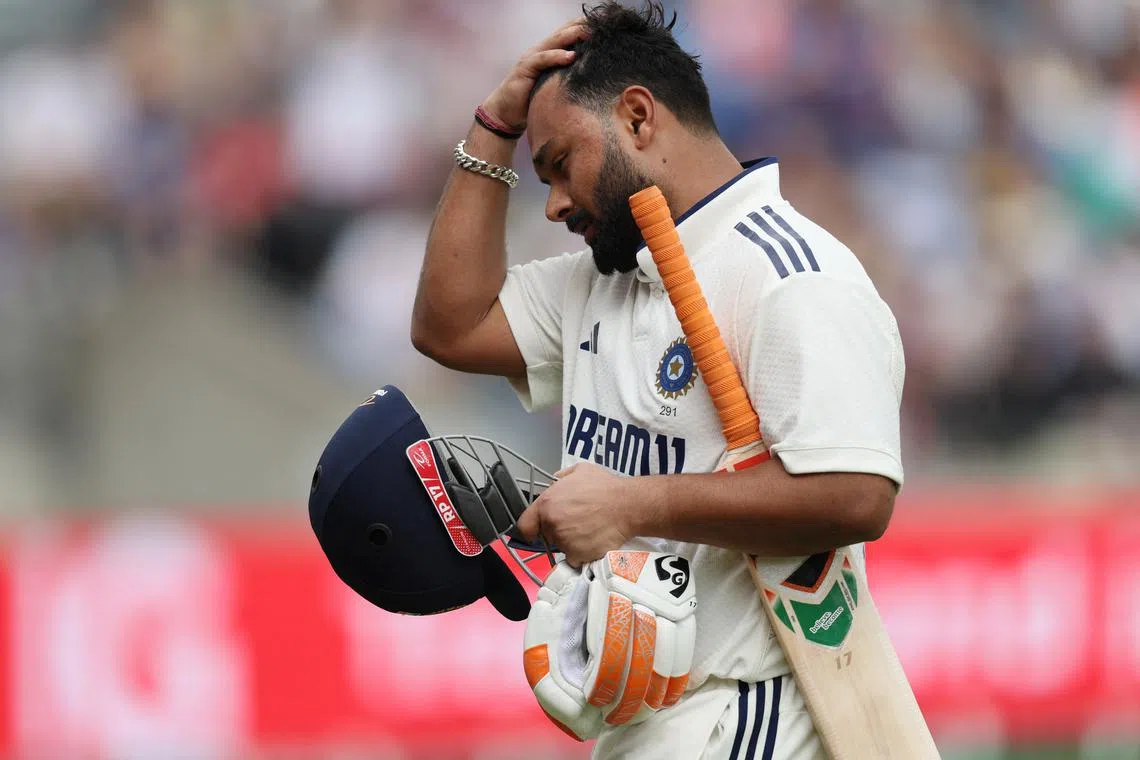 FILE PHOTO: Cricket - Second Test - England v India - Edgbaston Cricket Ground, Birmingham, Britain - July 5, 2025 India's Rishabh Pant walks back to the pavilion after losing his wicket, caught out by England's Ben Duckett off the bowling of Shoaib Bashir Action Images via Reuters/Paul Childs/File Photo