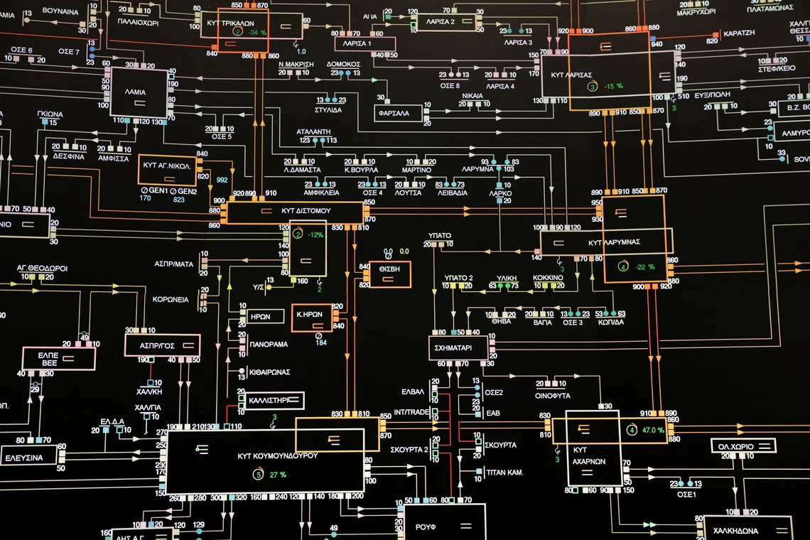 A detail of a control panel is seen at Greece's transmission system operator IPTO's national control center, in Athens, Greece, December 17, 2024. REUTERS/Louiza Vradi