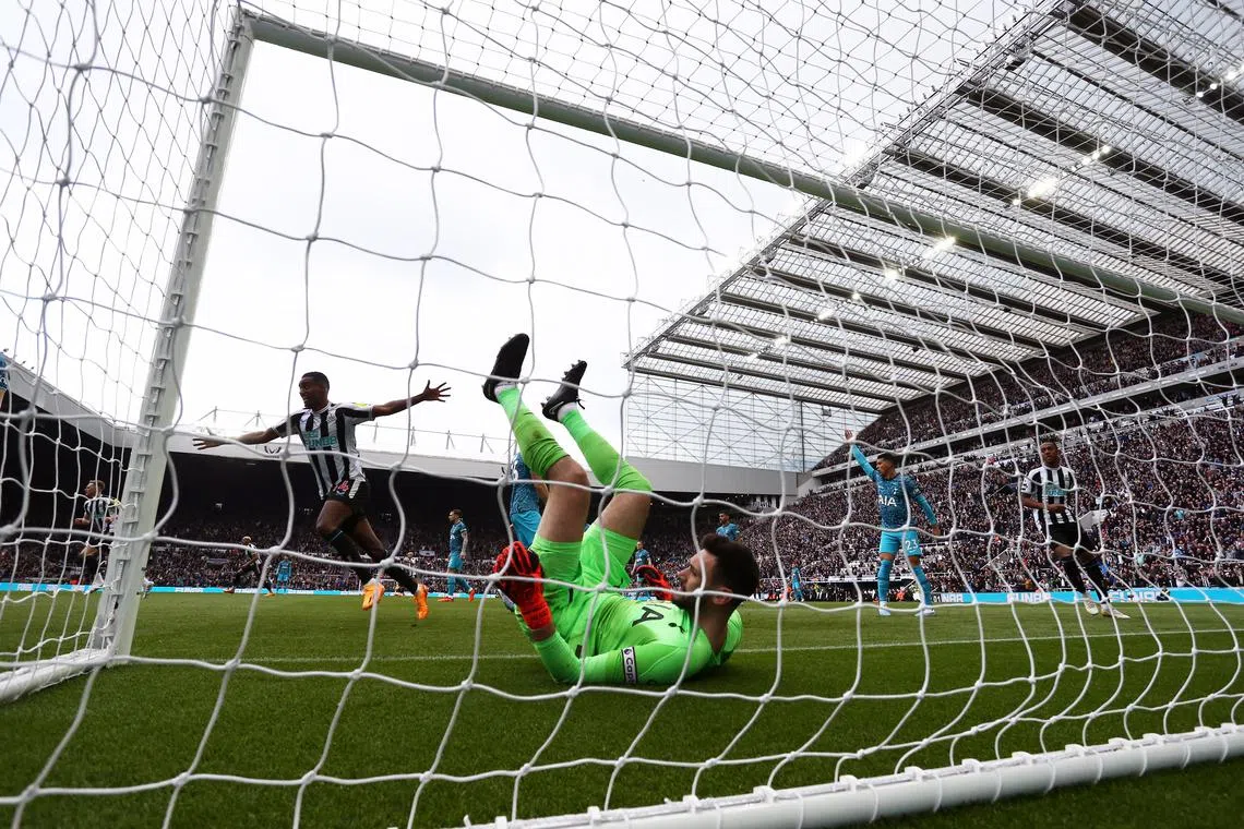 Spurs goalkeeper Hugo Lloris reacting after Newcastle's Jacob Murphy (not pictured) of scores the first goal in their 6-1 loss on Sunday.