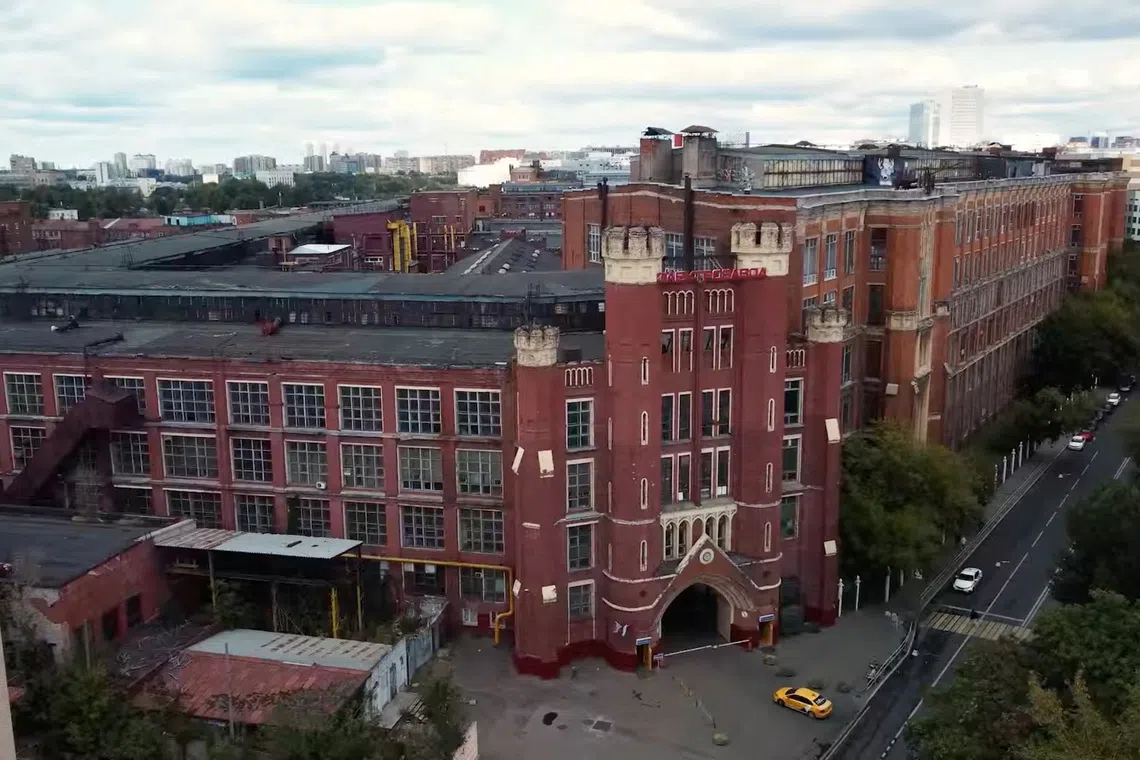 A drone view of the Elektrozavod factory in Moscow, Russia, in this still image from an undated video taken in 2022. Museum of Moscow Press Service/Handout via REUTERS