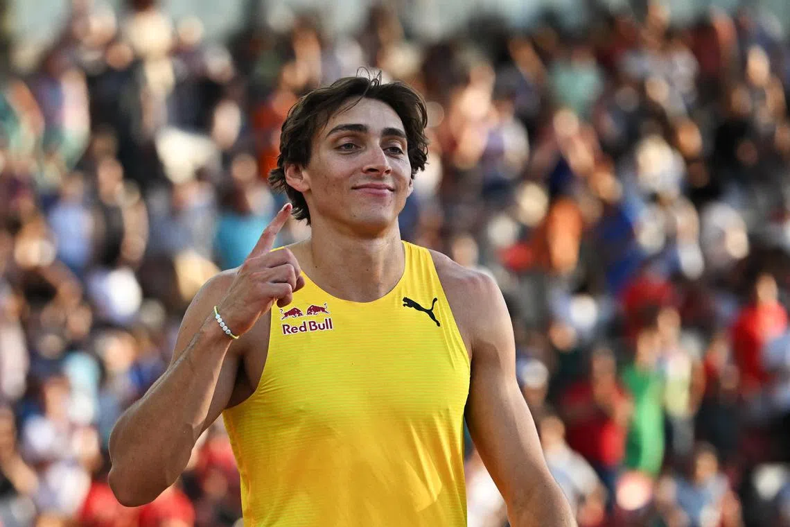 Sweden's Armand Duplantis celebrates after setting a new pole vault world record of 6.29m at the Hungarian Athletics Grand Prix in Budapest on Aug 12.