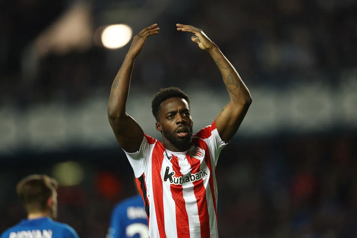 FILE PHOTO: Soccer Football - Europa League - Quarter Final - First Leg - Rangers v Athletic Bilbao - Ibrox, Glasgow, Scotland, Britain - April 10, 2025 Athletic Bilbao's Inaki Williams reacts Action Images via Reuters/Lee Smith/ File Photo
