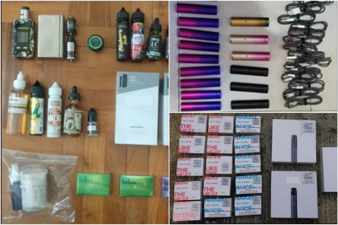 E-vaporisers and components seized by the Health Sciences Authority.