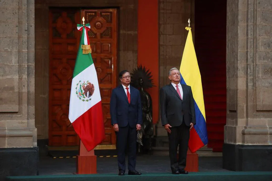 Mexico's President Andres Manuel Lopez Obrador and his Colombian counterpart Gustavo Petro attend an official welcoming ceremony, at National Palace in Mexico City, Mexico November 25, 2022. REUTERS/Henry Romero