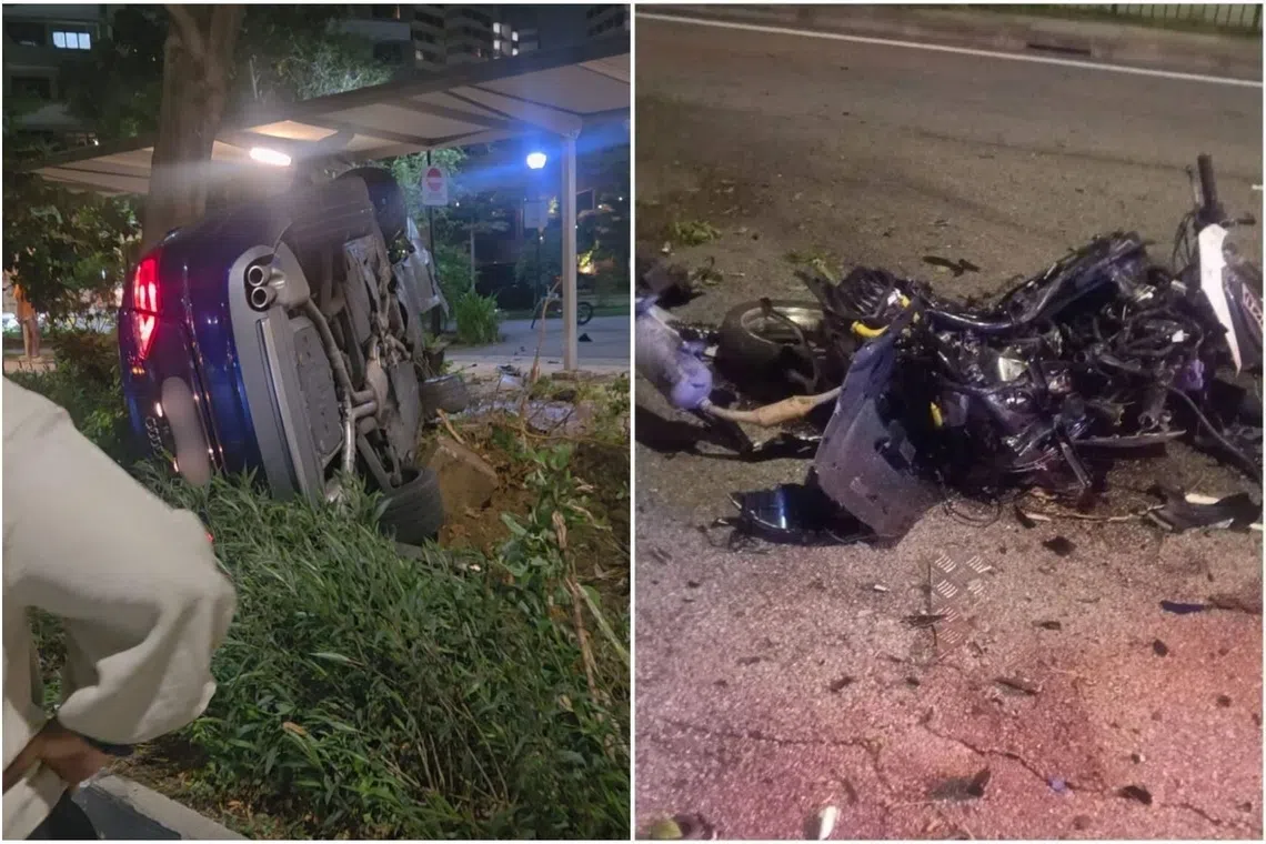 The accident at around 10.35pm on Oct 29 involved a blue Audi that ploughed through the road divider and slammed into a motorcycle and another car along Tampines Avenue 12.