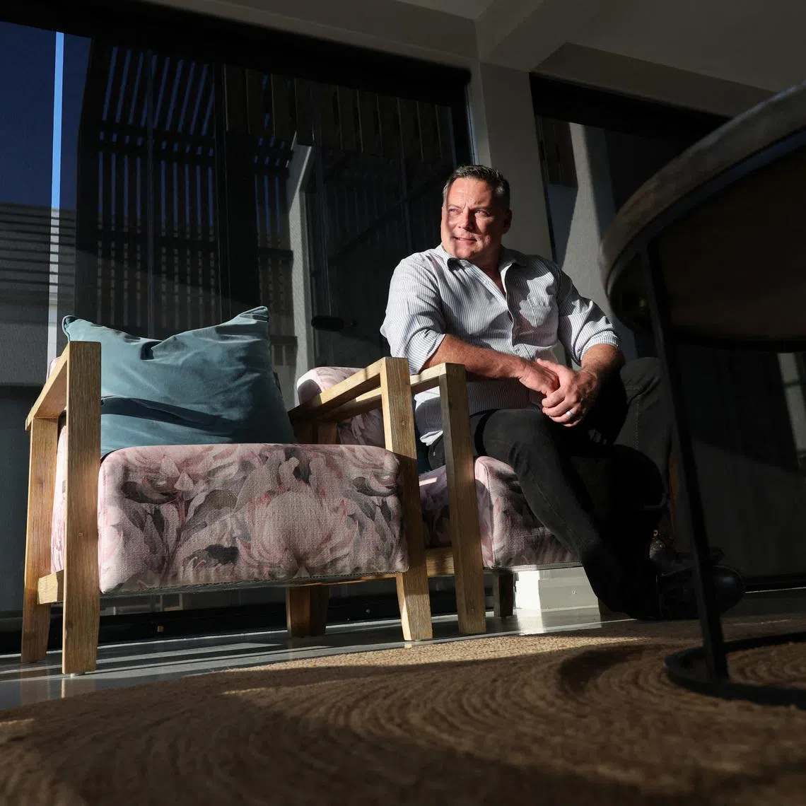 SJ du Venage, a provincial councilman for Freedom Front Plus, a right-wing, white Afrikaner political party, at his residence in Saint Helena Bay, Western Cape, South Africa, May 20, 2026. Du Venage has applied for the U.S. refugee programme. REUTERS/Esa Alexander