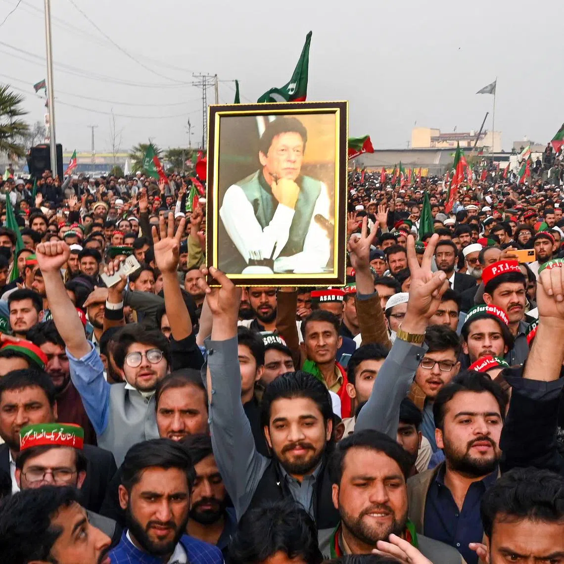 Supporters of jailed former PM Imran Khan protest against the alleged skewing in Pakistan's national election results, on Feb 17.