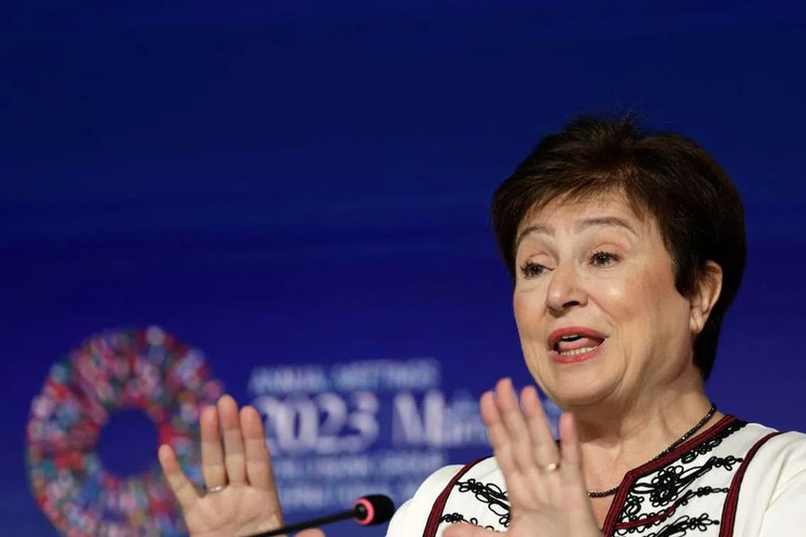 Managing Director of the International Monetary Fund (IMF), Kristalina Georgieva, addresses the media on the fourth day of the annual meeting of the IMF and the World Bank, following last month's deadly earthquake, in Marrakech, Morocco, October 12, 2023. REUTERS/Susana Vera/File Photo