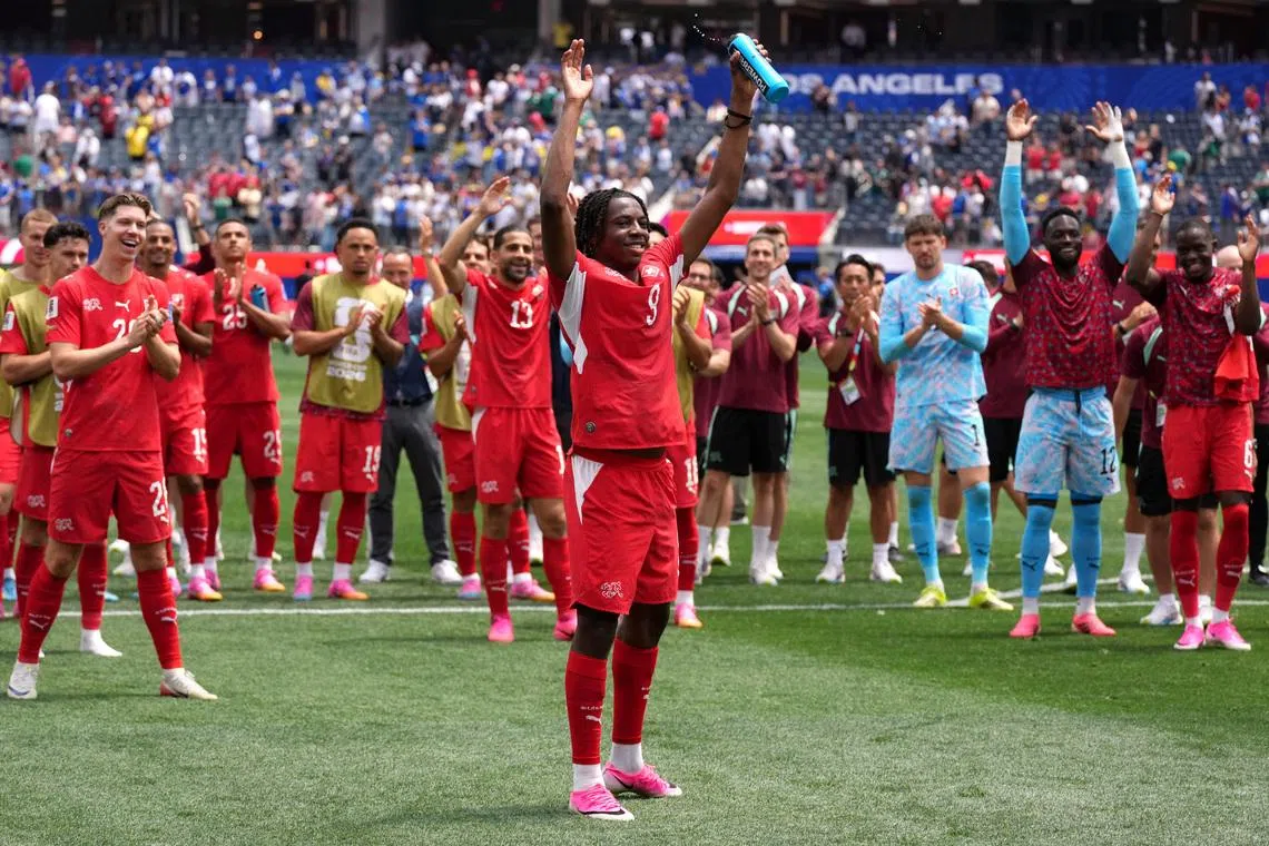 Soccer Football - FIFA World Cup 2026 - Group B - Switzerland v Bosnia and Herzegovina - Los Angeles Stadium, Inglewood, California, U.S. - June 18, 2026 Switzerland's Johan Manzambi celebrates after the match IMAGN IMAGES via Reuters/Kirby Lee