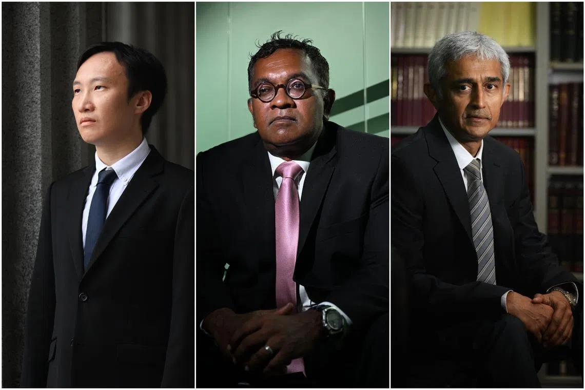 Lawyers (from left) Too Xing Ji, Eugene Thuraisingam and Ramesh Tiwary.