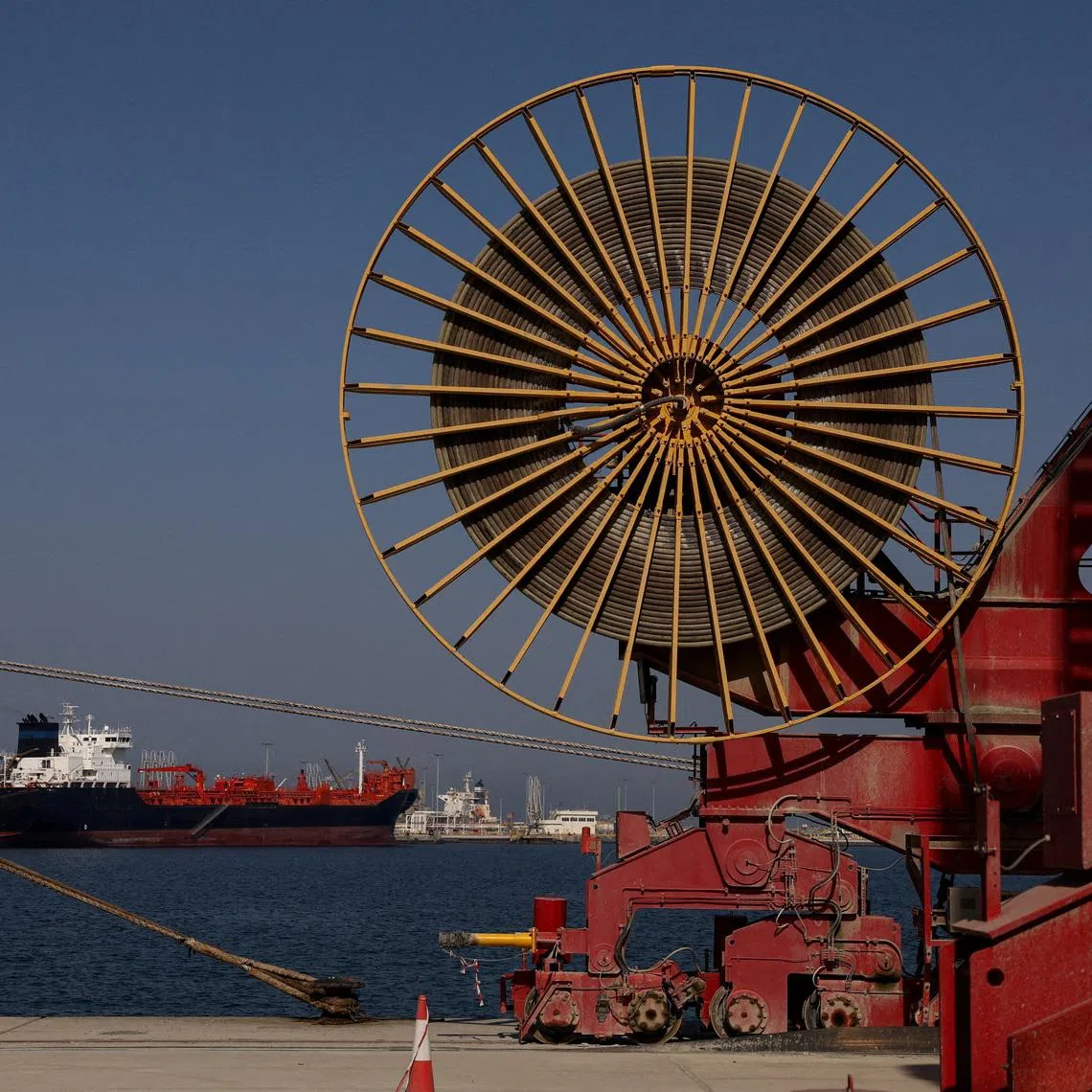 An oil tanker docked at the Port of Fujairah inUnited Arab Emirates on May 6, as the US-Israel conflict with Iran limits marine traffic in the Strait of Hormuz.