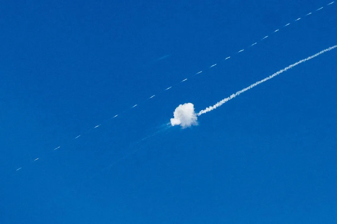 An Israeli air-defence system intercepting an Iranian missile flying towards Israel, amid the US-Israeli conflict with Iran, as seen from Hebron, in the Israeli-occupied West Bank, March 16, 2026. 