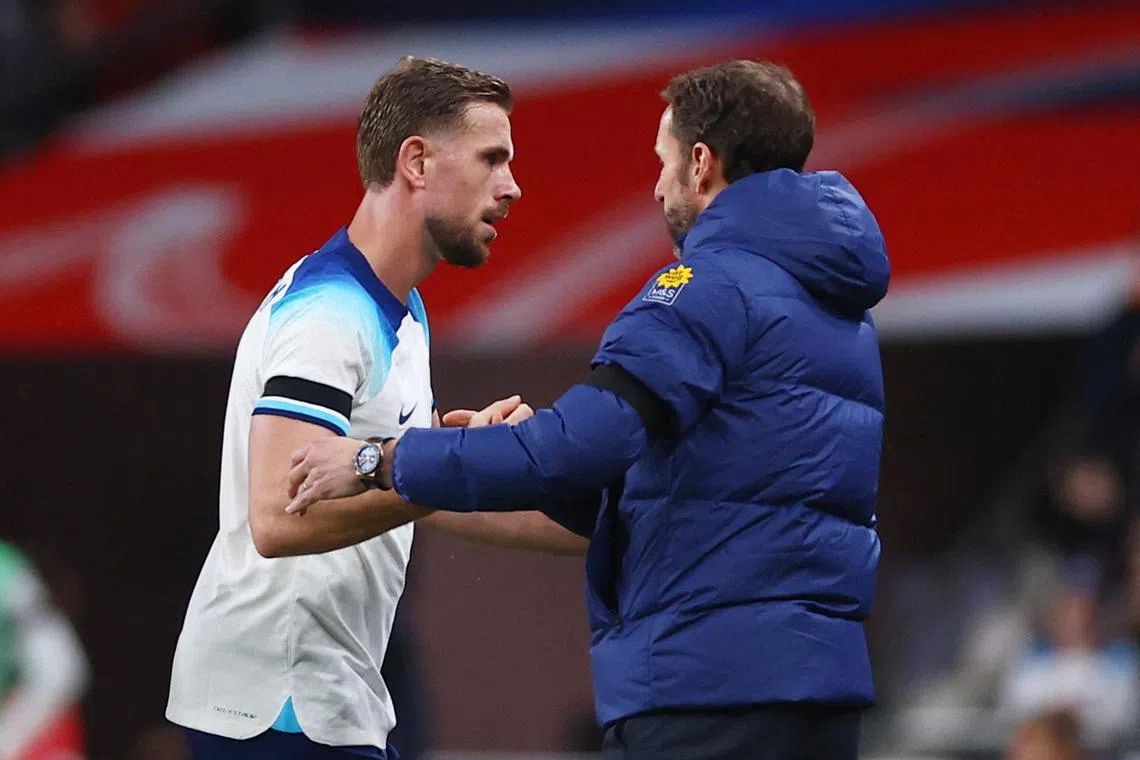 England's Jordan Henderson shaking hands with manager Gareth Southgate after being substituted during the 1-0 win over Australia at Wembley on Friday.