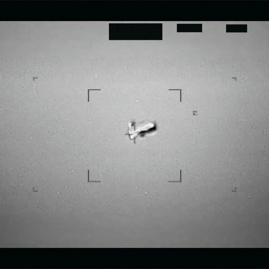 A football-shaped body reported by the U.S. Indo-Pacific Command in 2024 is seen as part of a series of documents of unidentified aerial phenomenon (UAP) released by the U.S. Defense Department on May 8, 2026. Department of Defense/Handout via REUTERS