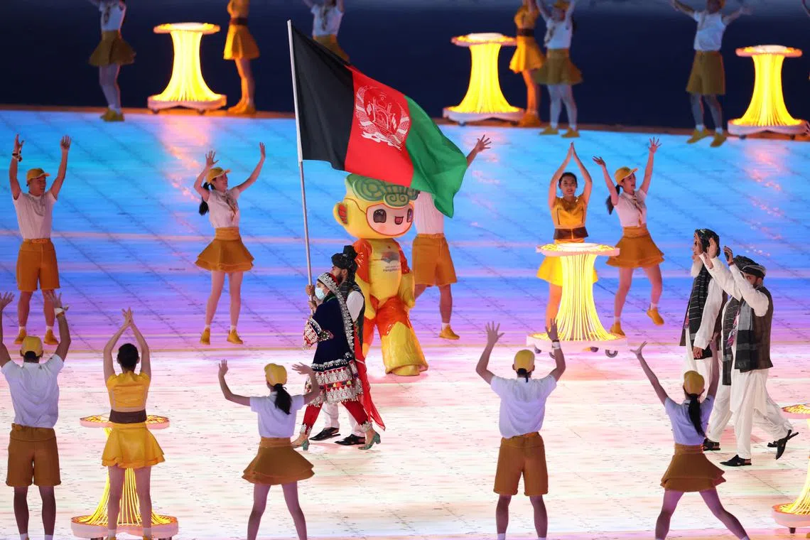 Athletes from Afghanistan marching at the opening ceremony of the Asian Games in Hangzhou on Sept 23.