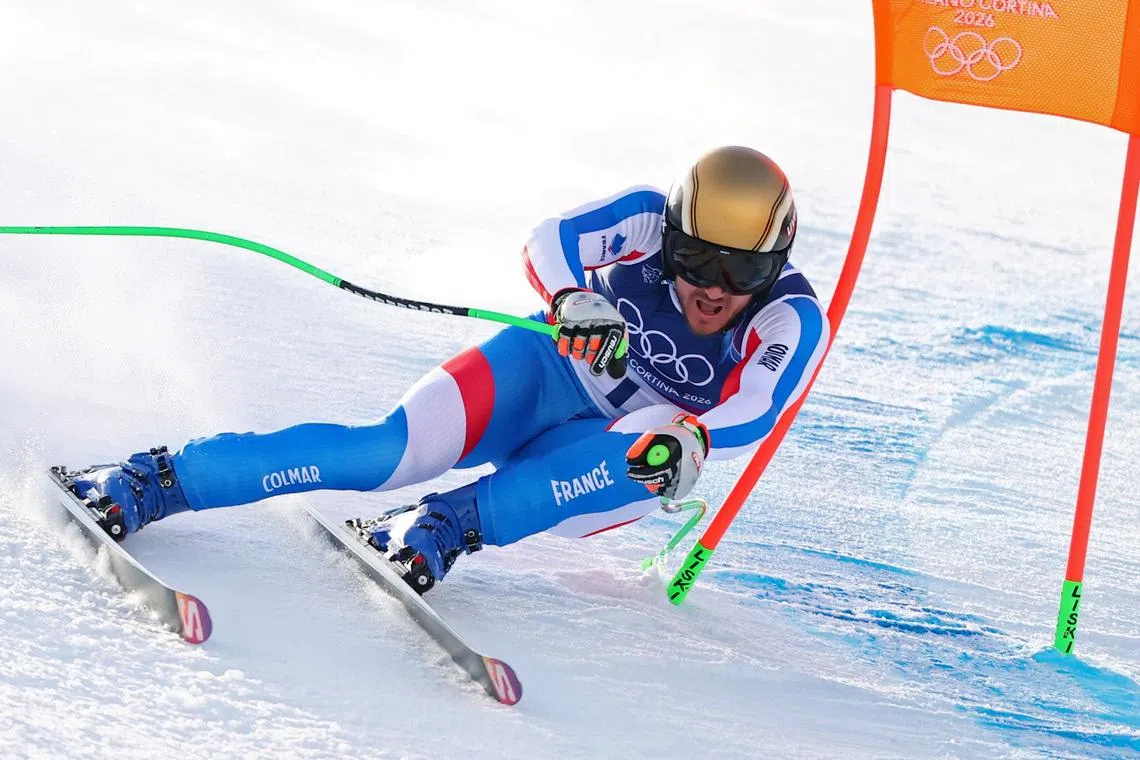 Milano Cortina 2026 Olympics - Alpine Skiing - Men's Super-G - Stelvio Ski Centre, Bormio, Italy - February 11, 2026. Nils Allegre of France in action. REUTERS/Christian Hartmann