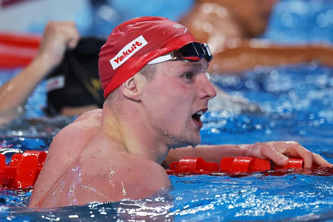 FILE PHOTO: Swimming - World Aquatics Championships - Aspire Dome, Doha, Qatar - February 14, 2024 Britain's Duncan Scott after winning the men's 200m medley semifinal 1 REUTERS/Evgenia Novozhenina/File Photo