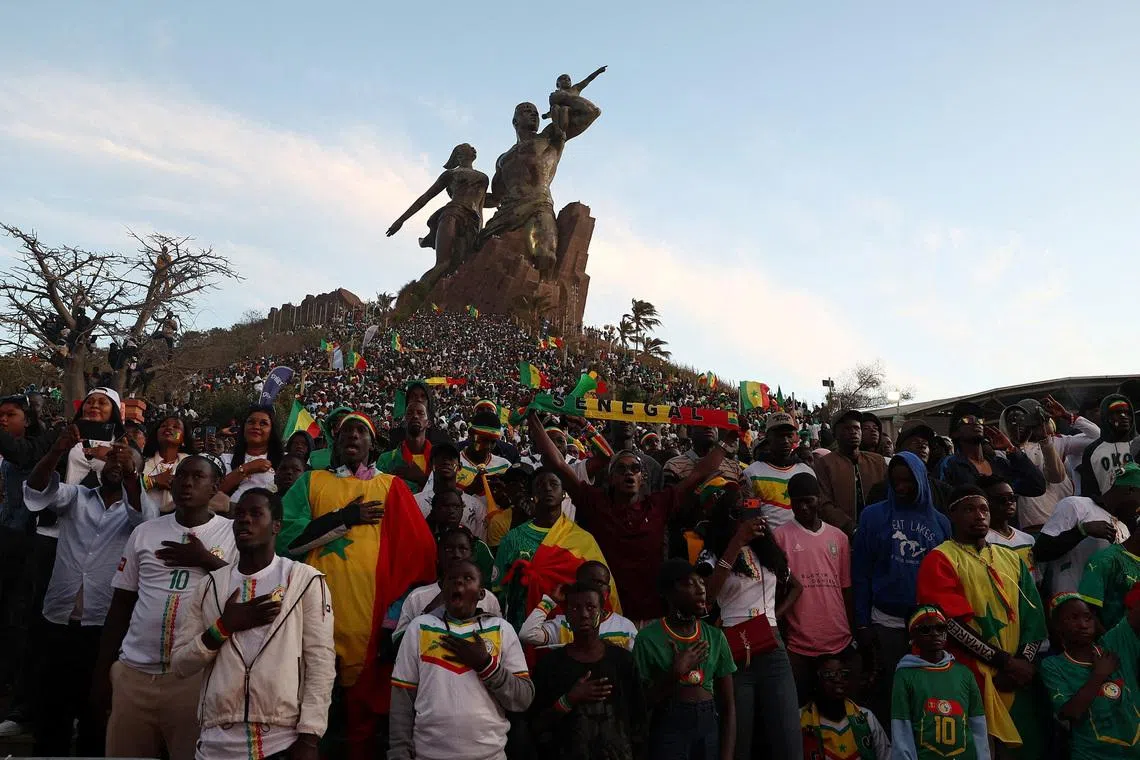 Senegal fans watching the final match between Senegal and Morocco near the African Renaissance Monument in Dakar, Senegal, on Jan 18, 2026.
