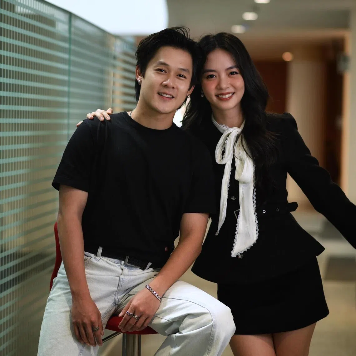 Portrait of actors Richie Koh and Chantalle Ng for their new drama The Grind at Mediacorp on Dec 18, 2025.