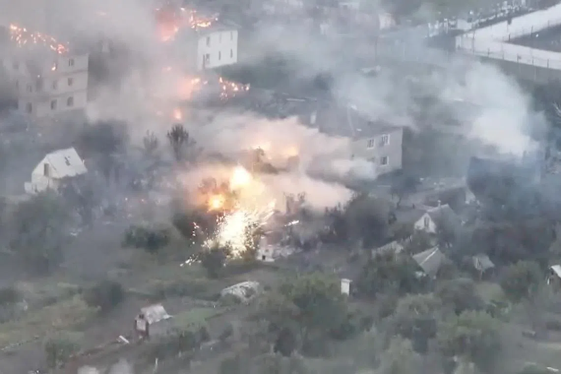 A screengrab from a video released on Aug 20 showing military operations in Malaya Loknya, in Russia's Kursk region.