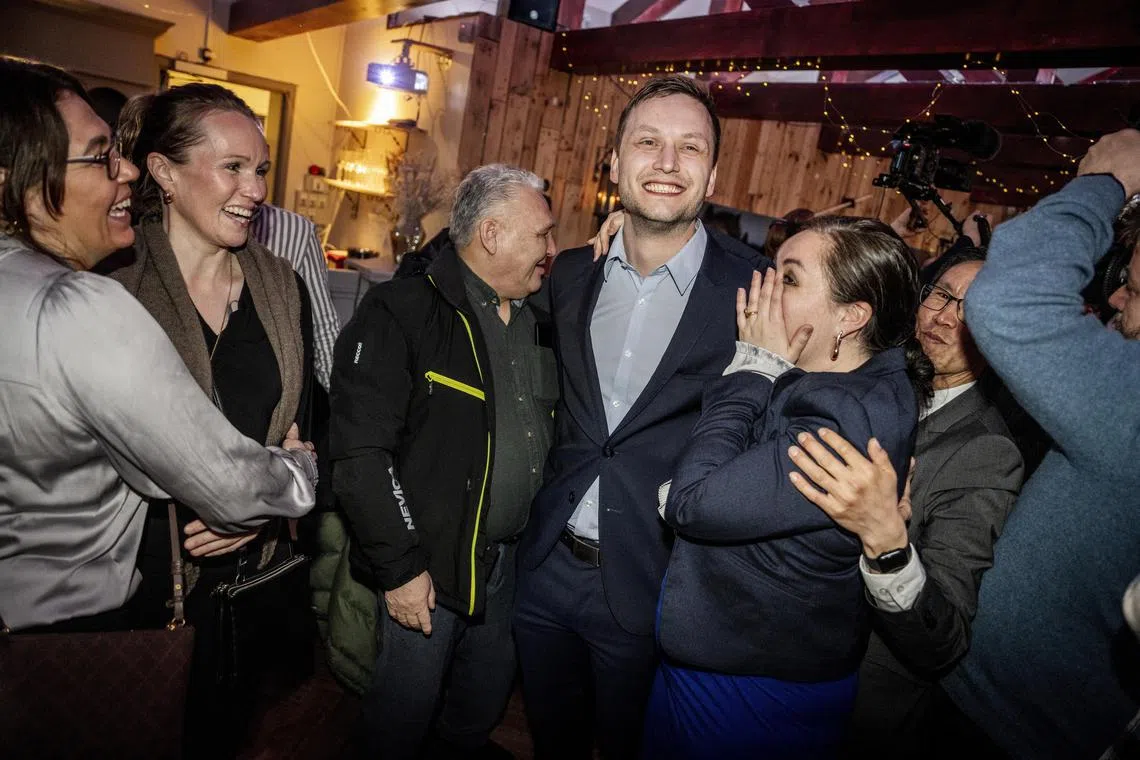 Demokraatit party chairman Jens-Frederik Nielsen (centre) saw his party's seats more than triple to 10 in Greenland’s 31-seat Parliament.