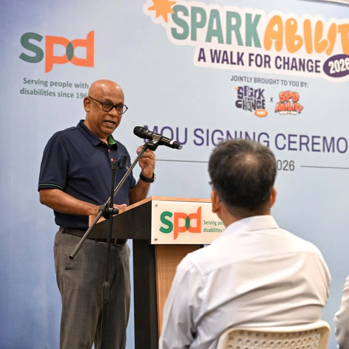 SPD chief executive officer Abhimanyau Pal speaking at the launch of SparkAbility 2026: A Walk for Change on May 6.