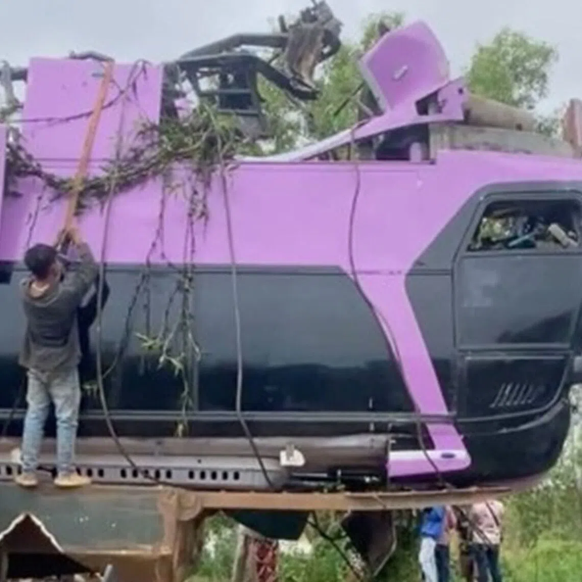 A Sandan district policeman said the bus was on the way from Siem Reap to Phnom Penh.