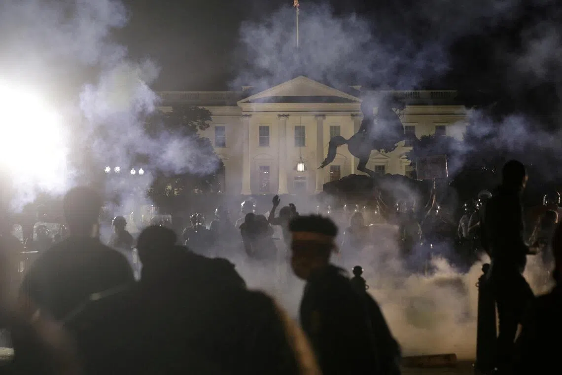 Protesters rally at the White House against the death in Minneapolis police custody of George Floyd, in Washington on May 31, 2020.  