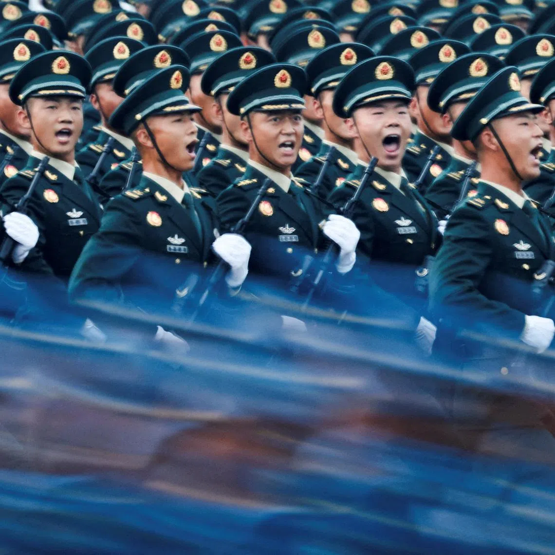 Soldiers march during the rehearsal ahead of a military parade to mark the 80th anniversary of the end of World War Two, in Beijing, China, September 3, 2025. REUTERS/Maxim Shemetov/File Photo