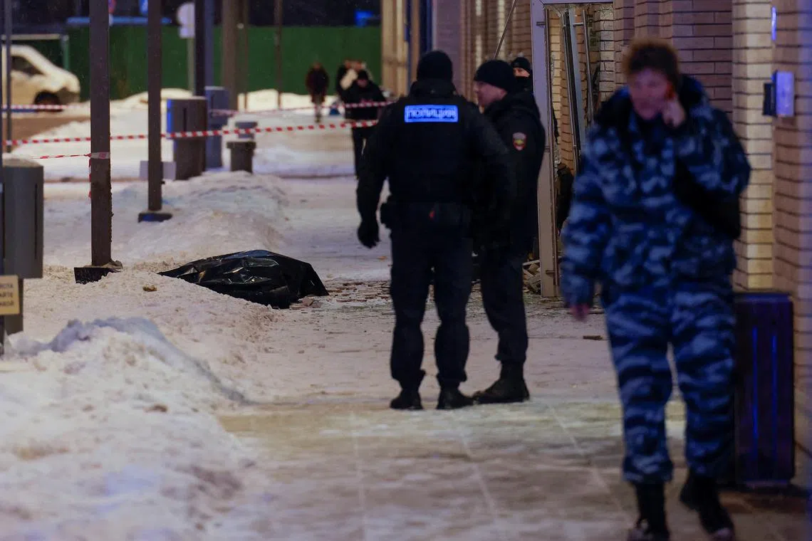 A view shows a scene of an explosion in which, according to Russia's investigative committee, Russian general Igor Kirillov, in charge of nuclear protection forces, and his assistant were killed, in Moscow, Russia December 17, 2024.  REUTERS/Maxim Shemetov