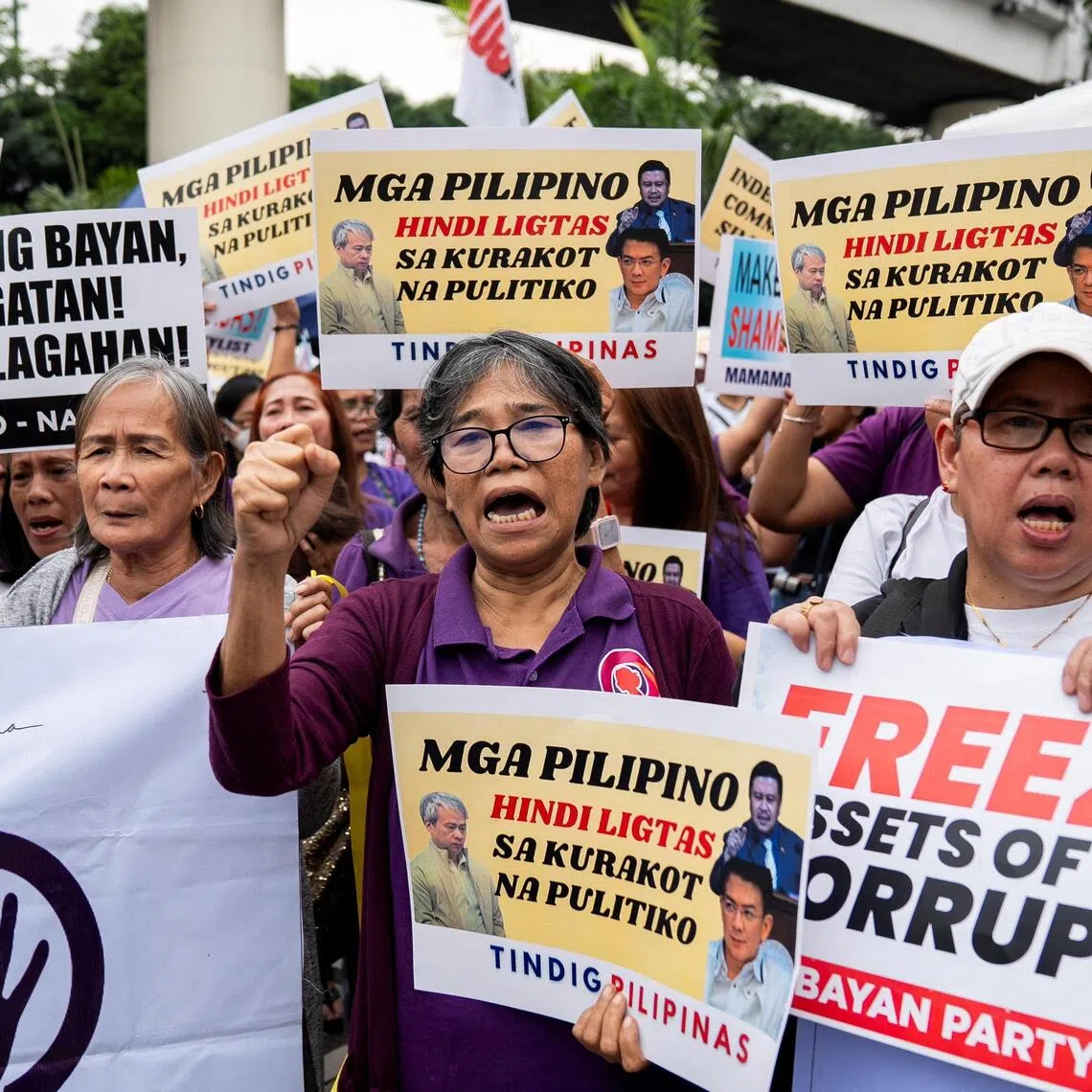 Filipino protesters hold a rally to denounce a mounting corruption scandal that has ensnared lawmakers and contractors.

