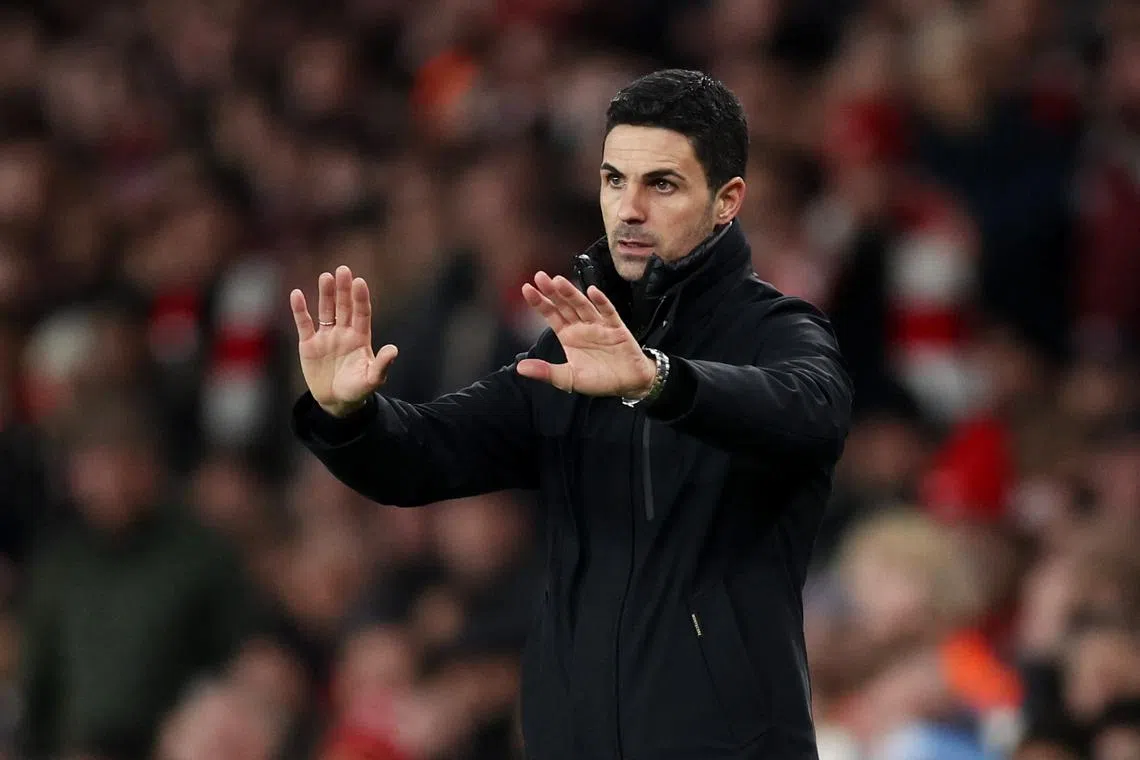 Arsenal manager Mikel Arteta reacts to a match between Arsenal and Manchester City.