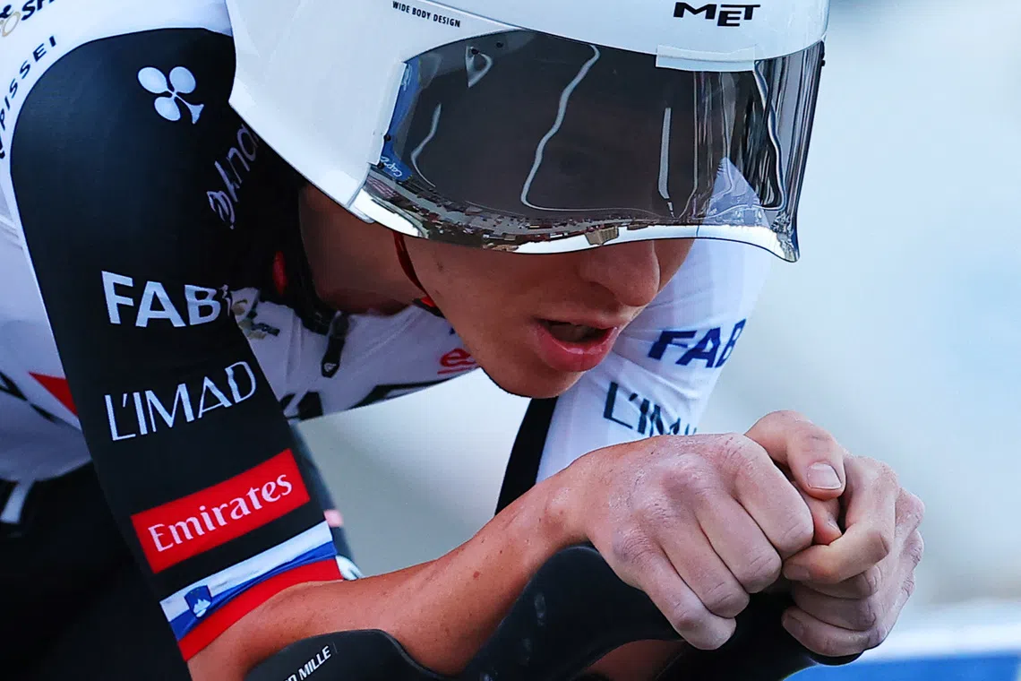 Cycling - Vuelta a Espana - Stage 1 - Monaco to Monaco - Monaco - August 22, 2026 UAE Team Emirates - XRG's Tadej Pogacar in action during the stage 1 time trial REUTERS/Manon Cruz