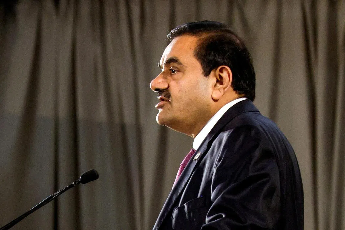 Indian billionaire Gautam Adani speaking at a ceremony in Israel in January.