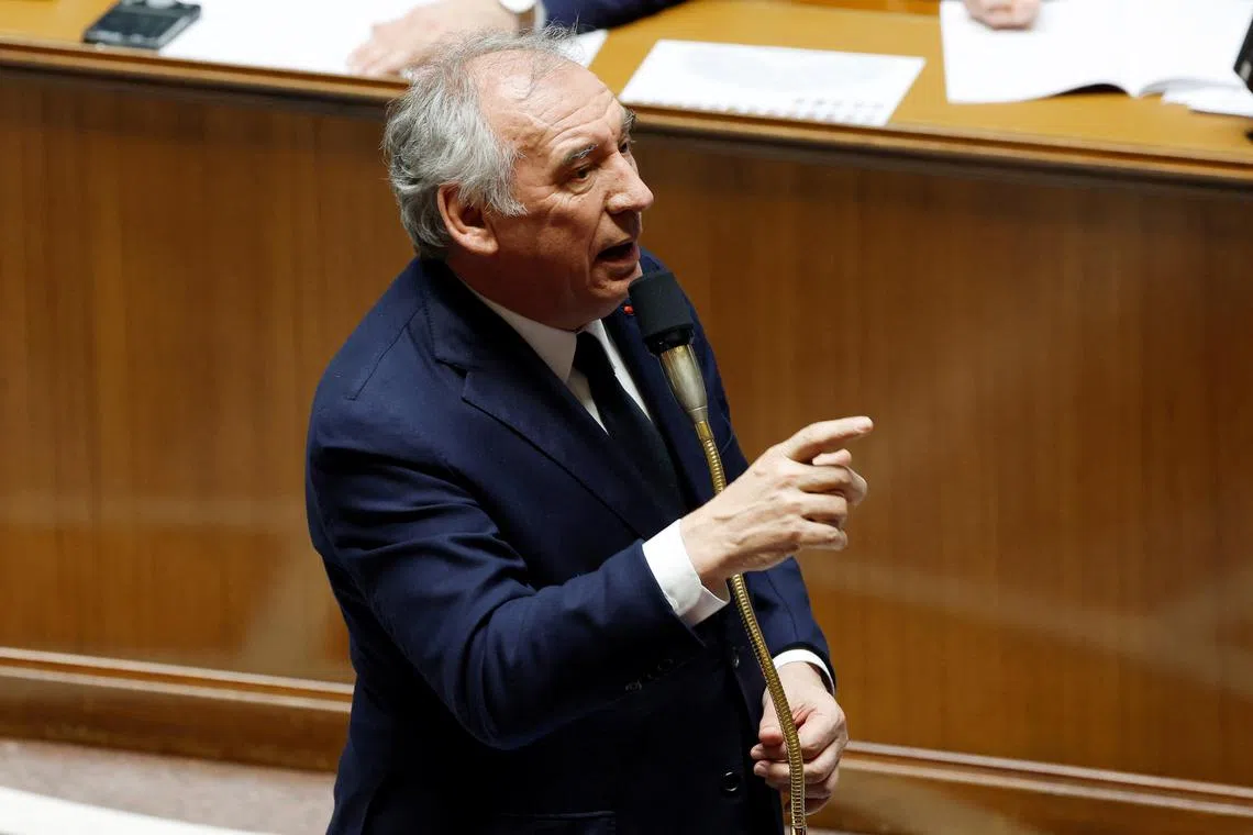 FILE PHOTO: French Prime Minister Francois Bayrou speaks during the questions to the government session at the National Assembly in Paris, France, January 28, 2025.  REUTERS/Gonzalo Fuentes/File Photo