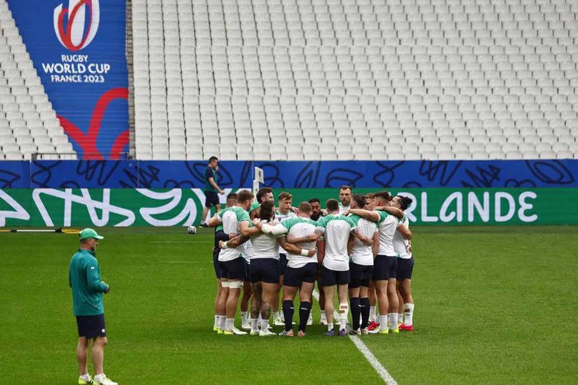 Rugby Union - Rugby World Cup 2023 - Ireland Training - Stade de France, Saint-Denis, France - October 13, 2023 Ireland players during training REUTERS/Gonzalo Fuentes