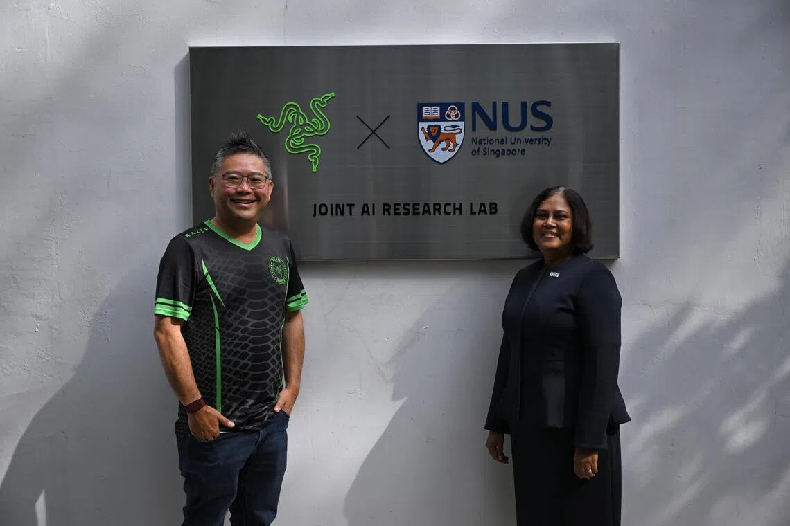 Li Meng Lee (left), Razer's chief strategy officer, and Professor Tulika Mitra, Dean of NUS School of Computing, pictured during the Launch of the Razer-NUS Joint AI Research Lab on August 5, 2026.