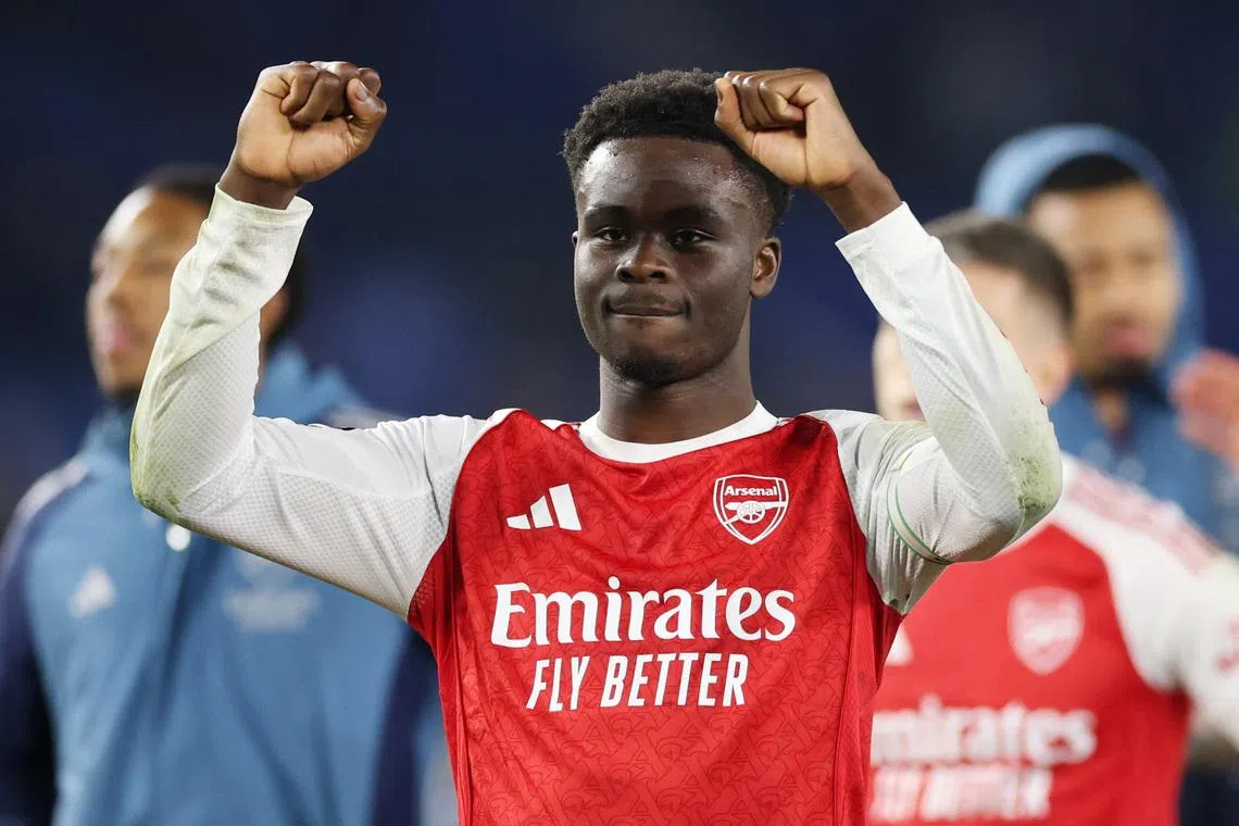 Soccer Football - Premier League - Brighton & Hove Albion v Arsenal - The American Express Community Stadium, Brighton, Britain - March 4, 2026 Arsenal's Bukayo Saka celebrates after the match Action Images via Reuters/Paul Childs