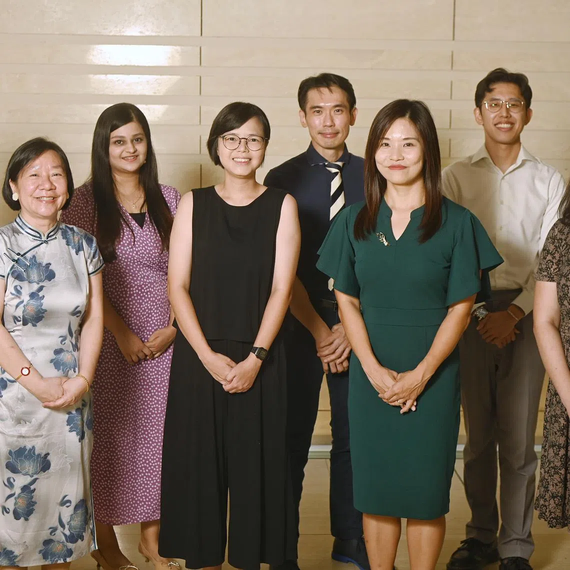 Eight educators received the Inspiring Teacher of English Award 2023 on Oct 5. They are (from left): Ms Jan Lim Hui Mei, Ms Heng Siok Tian, Ms Leena Priya Segaran, Ms Yvonne Koh Feng Ying, Mr James Koh Sze Ming, Ms Crescendra Tan Xiu Mei, Mr Shawn Lim You Hao, and Ms Phay Ee Lyn.